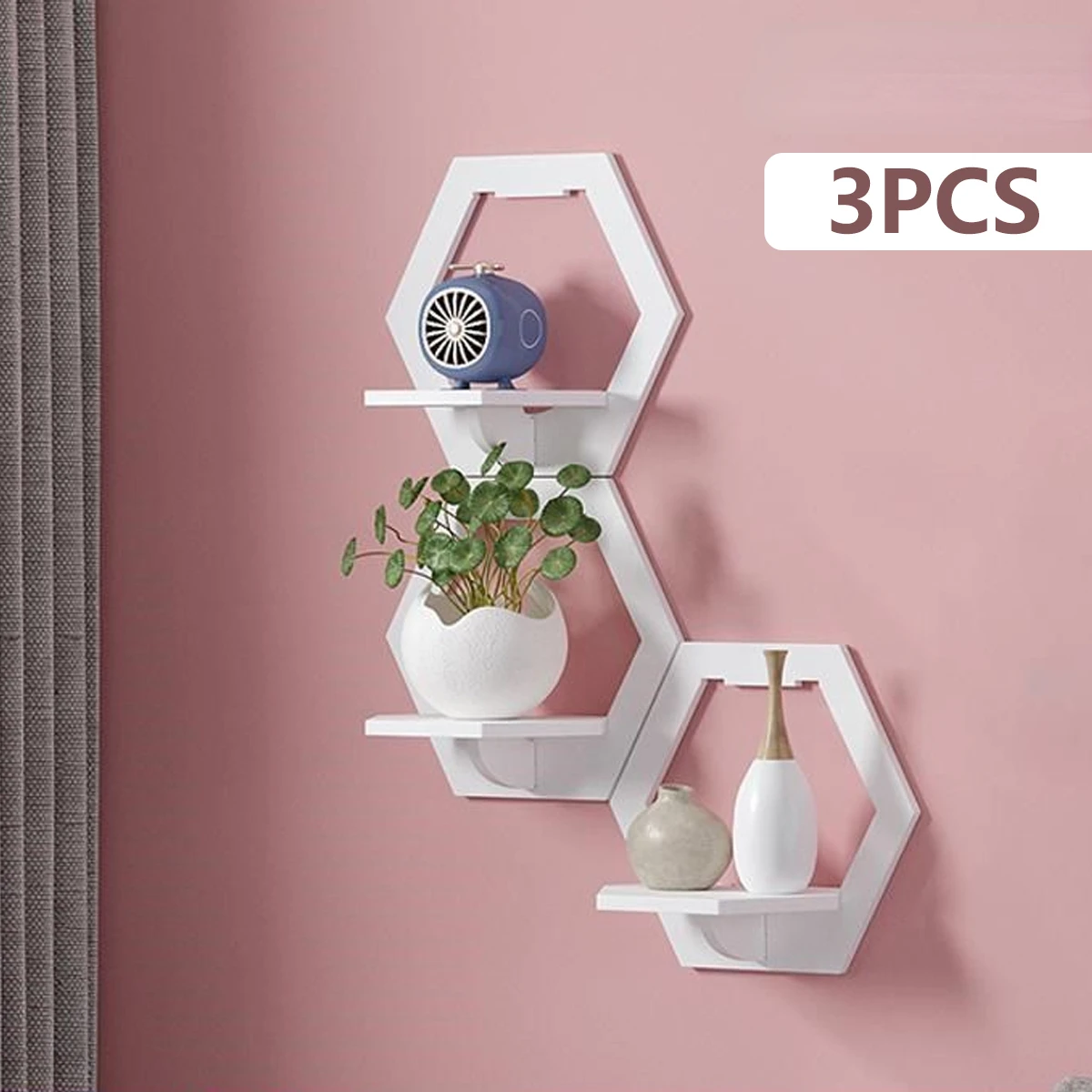 3Pcs Hexagon Wall Shelf Punch  - Flower Wall Panel 评论和价格