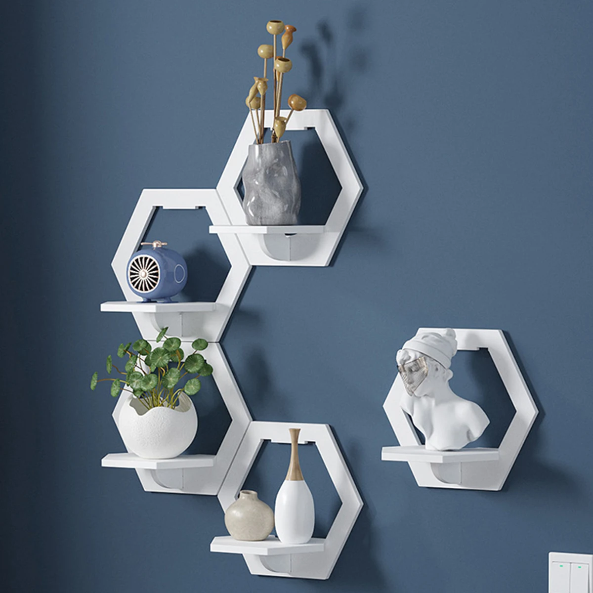 3Pcs Hexagon Wall Shelf Punch  - Flower Wall Panel 评论和价格