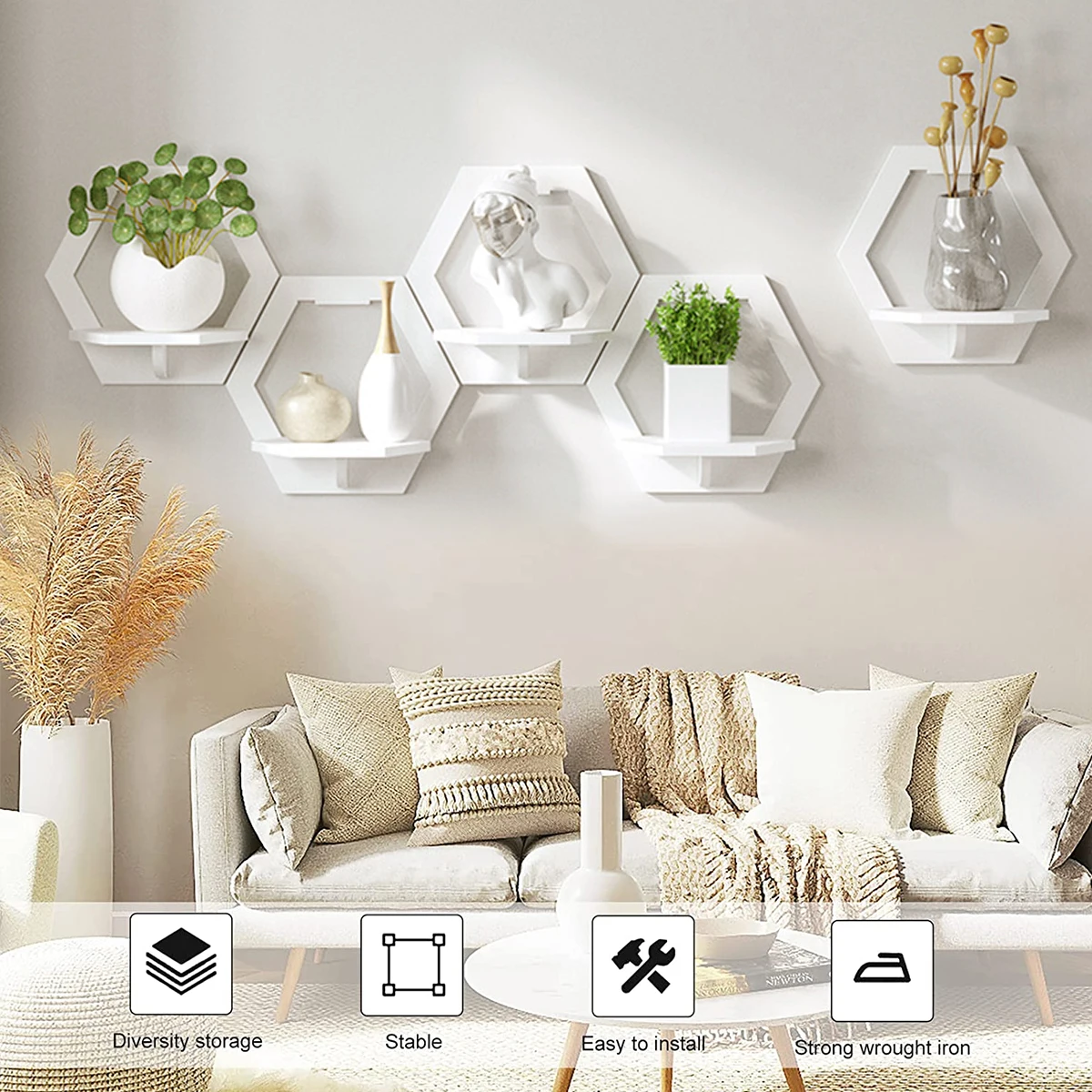 3Pcs Hexagon Wall Shelf Punch  - Flower Wall Panel 评论和价格