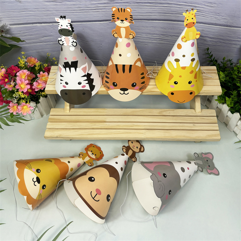 6Pcs Jungle Animal Paper Hats  - Party Hat Cone 评论和价格
