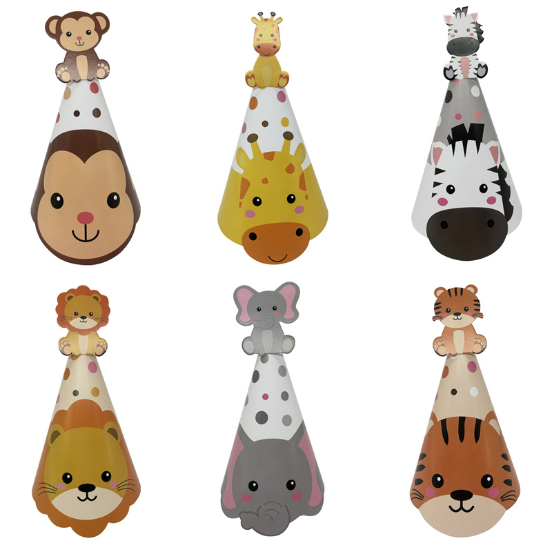 6Pcs Jungle Animal Paper Hats  - Party Hat Cone 评论和价格