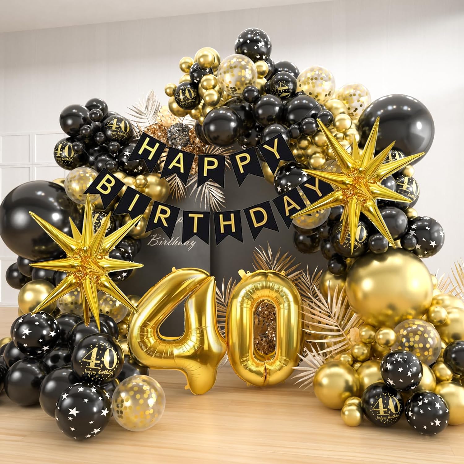 40th Black Gold Balloon Garlan - Balloon Arch Kit 评论和价格